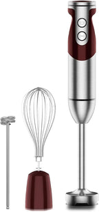 MEGAWISE - Batidora de mano de inmersión 3 en 1, batidora de barra de 12 velocidades con turbo, batidor de huevo y espumador de leche para sopas, salsas, batidos y alimentos para bebés, rojo