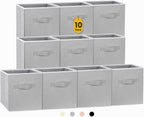 Cubos de almacenamiento, cubos de almacenamiento de 11 pulgadas para estantes (paquete de 10), contenedores de almacenamiento plegables de tela con asas dobles, cestas plegables para revistas, organizadores de armario y caja de almacenamiento (gris)