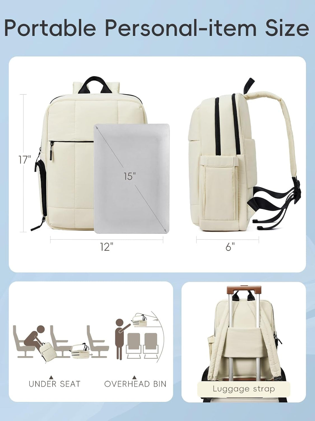 CLUCI Mochila esponjosa acolchonada para laptop para mujeres, Blanc...