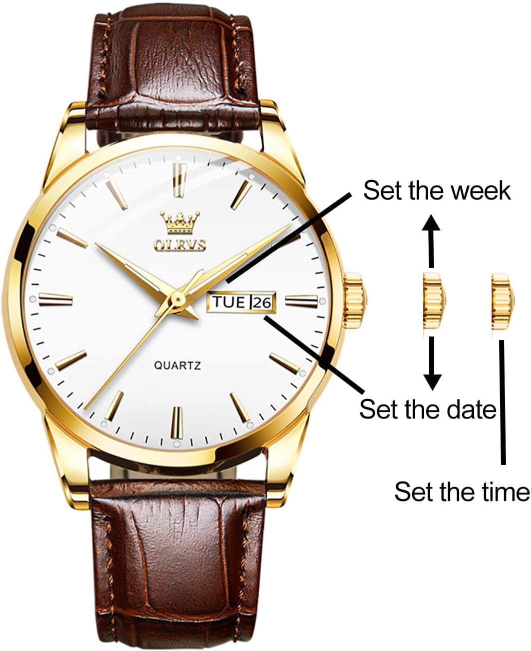 OLEVS Relojes de Cuero para Hombres, Casual, Fácil de leer, Quartz, Números, Resistente al Agua
