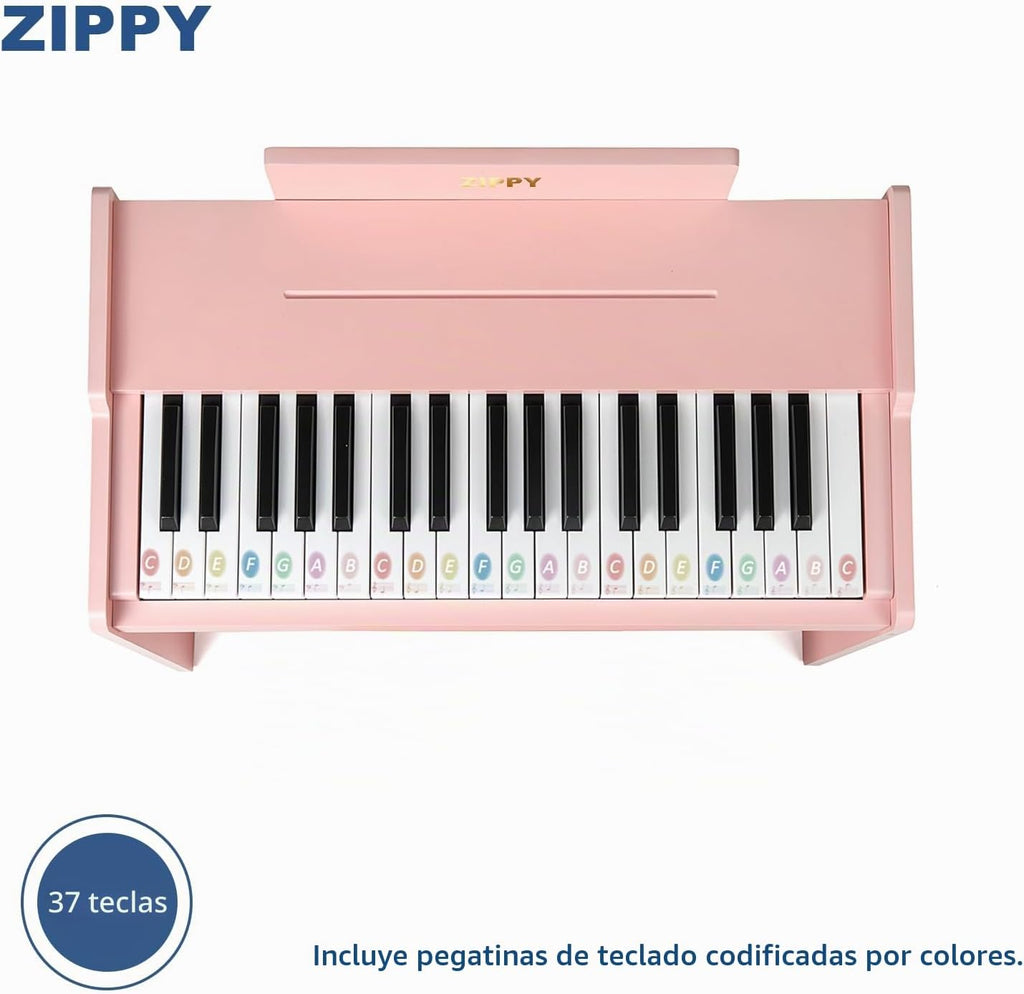 ZIPPY - Teclado de piano para niños, piano digital de 37 teclas para niños, instrumento educativo musical, piano de madera para niñas y niños mayores de 3 años