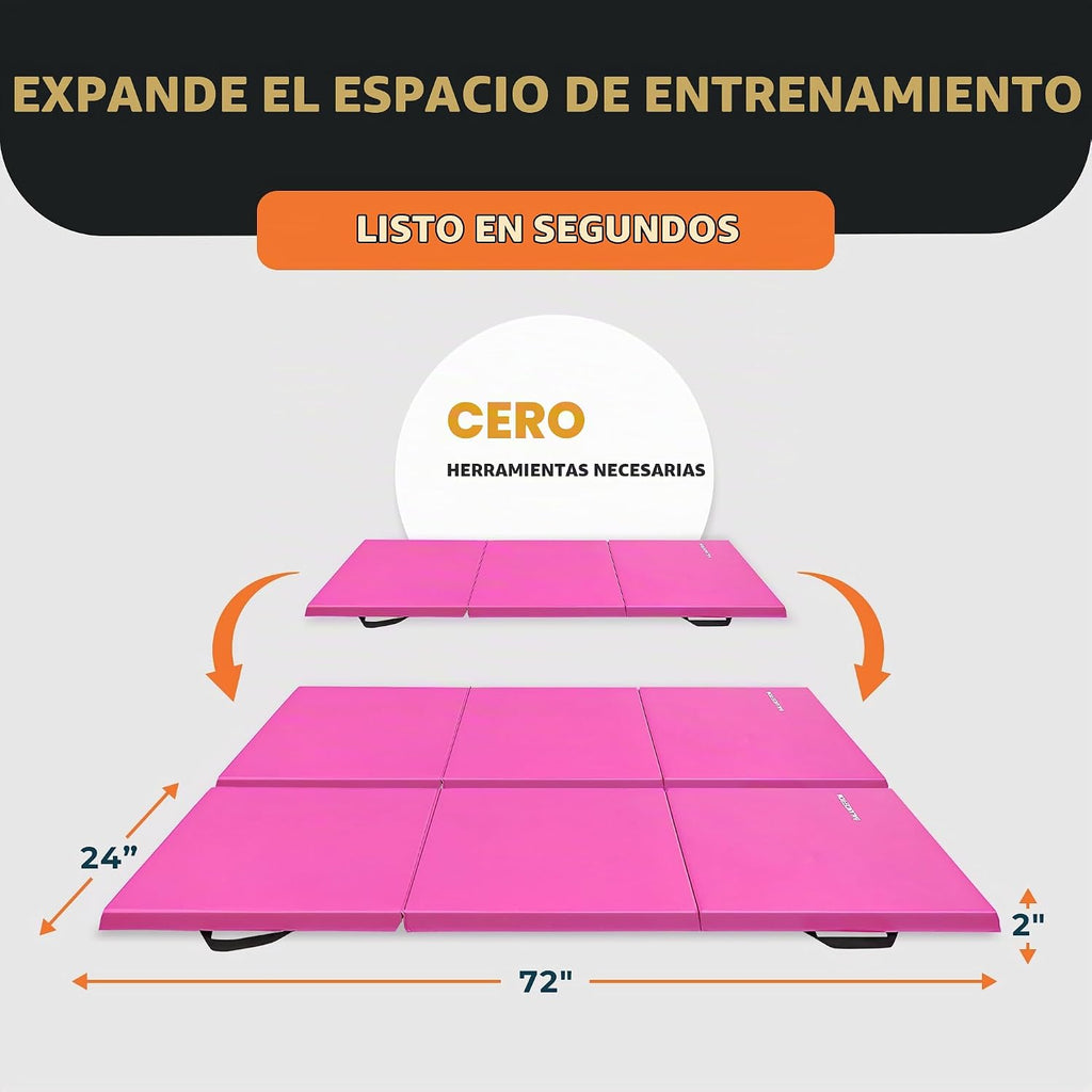 BalanceFrom Colchoneta de Gimnasia Plegable de 3 Paneles de 6 x 2 Pies – Almohadilla de 2 Pulgadas de Grosor con Superficie de Vinilo y Asas de Transporte para Tumbling, Yoga, Pilates, Entrenamientos