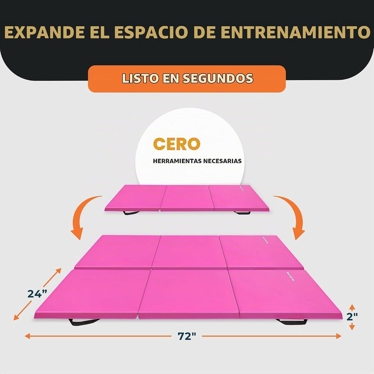 BalanceFrom Colchoneta de Gimnasia Plegable de 3 Paneles de 6 x 2 Pies – Almohadilla de 2 Pulgadas de Grosor con Superficie de Vinilo y Asas de Transporte para Tumbling, Yoga, Pilates, Entrenamientos
