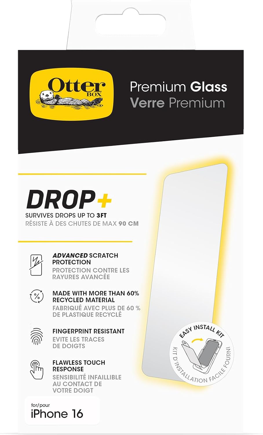 OtterBox Protector de pantalla de vidrio premium para iPhone 16