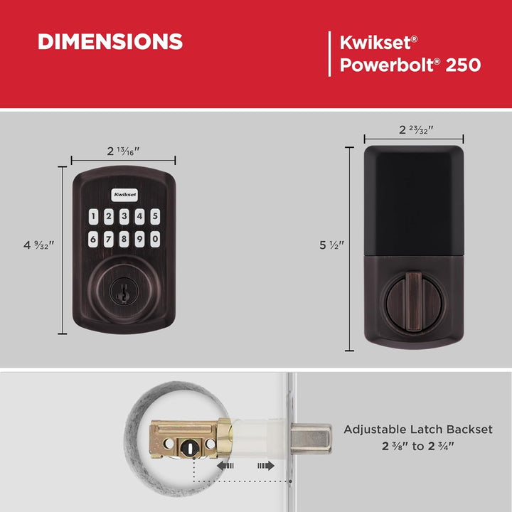 Kwikset Powerbolt 250 - Cerradura electrónica de transición con tec...
