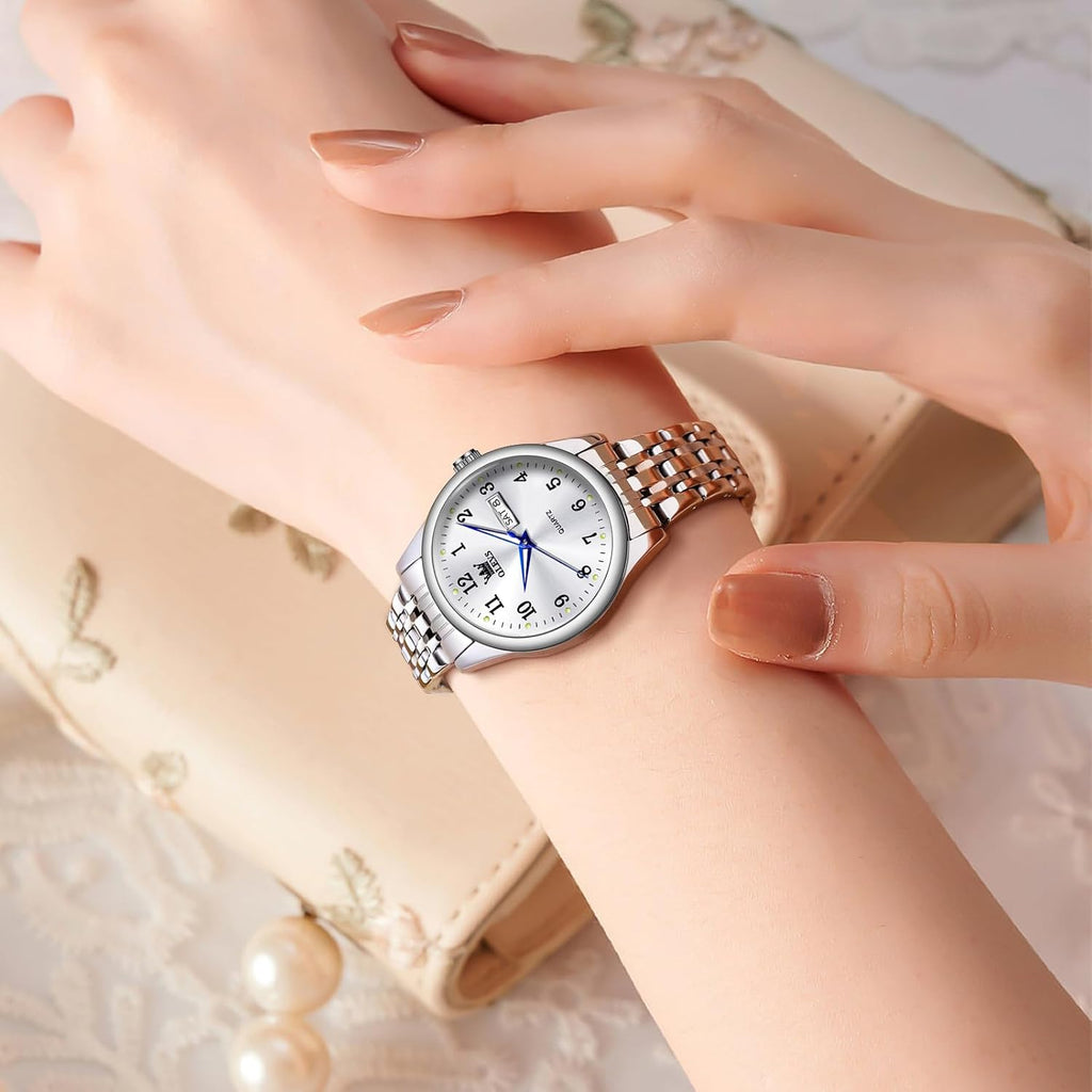 OLEVS Reloj de Lujo para Mujeres, Modo Pequeño de Muñeca, Acero Inoxidable, Reloj para Damas, Calendario