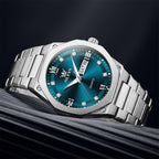 OLEVS Reloj de cuarzo octogonal de acero inoxidable para hombre, resistente al agua, para negocios, casual, de vestir, reloj de pulsera de lujo con diamantes luminosos para el día y fecha, regalo para