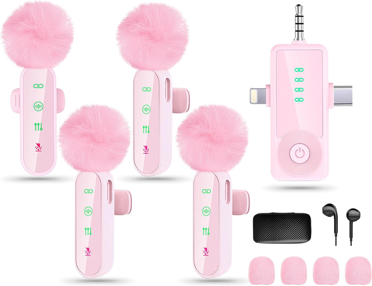 Gicorino Paquete de 4 micrófonos inalámbricos de solapa para iPhone...