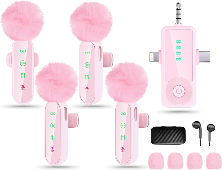 Gicorino Paquete de 4 micrófonos inalámbricos de solapa para iPhone...