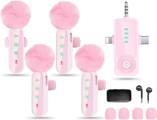 Gicorino Paquete de 4 micrófonos inalámbricos de solapa para iPhone...