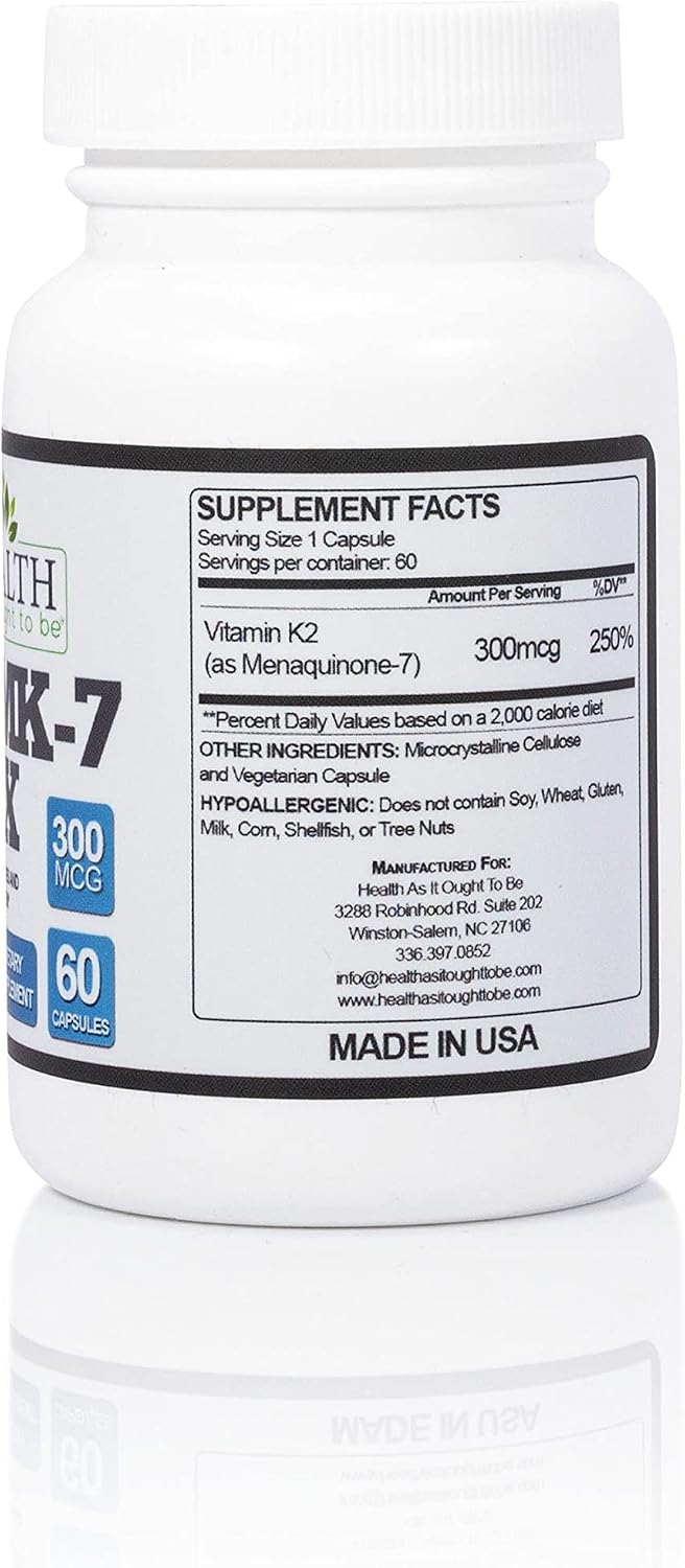 Health As It Ought To Be Vitamina K2 MK-7 Max 300 mcg Suplemento \u...