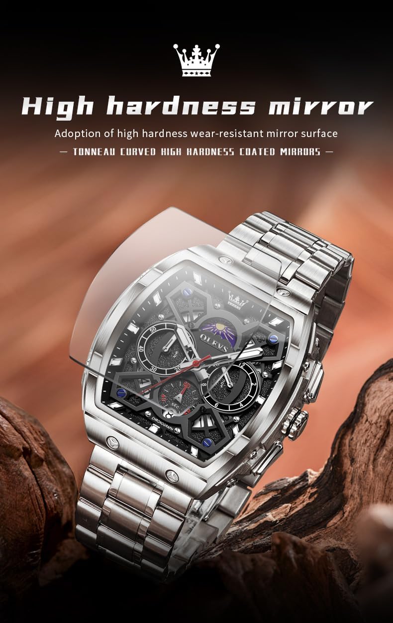 OLEVS Relojes para Hombres Business Dress Chronograph Cuadrado Grande Analógico con Correa de Silicona a prueba de agua con Fecha Regalo para Hombre Reloj de Muñeca Plateado