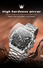 OLEVS Relojes para Hombres Business Dress Chronograph Cuadrado Grande Analógico con Correa de Silicona a prueba de agua con Fecha Regalo para Hombre Reloj de Muñeca Plateado