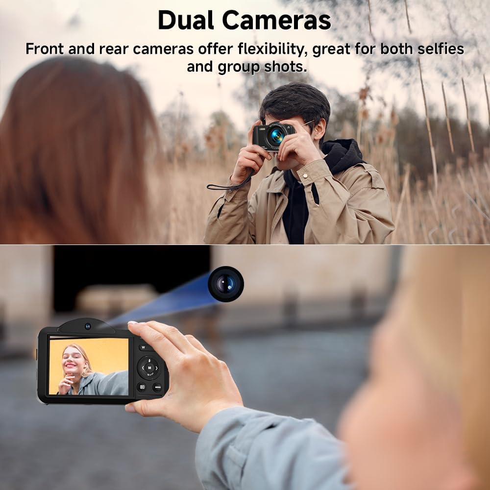 Cámara digital, cámara compacta 4K WiFi 75MP con pantalla táctil zo...