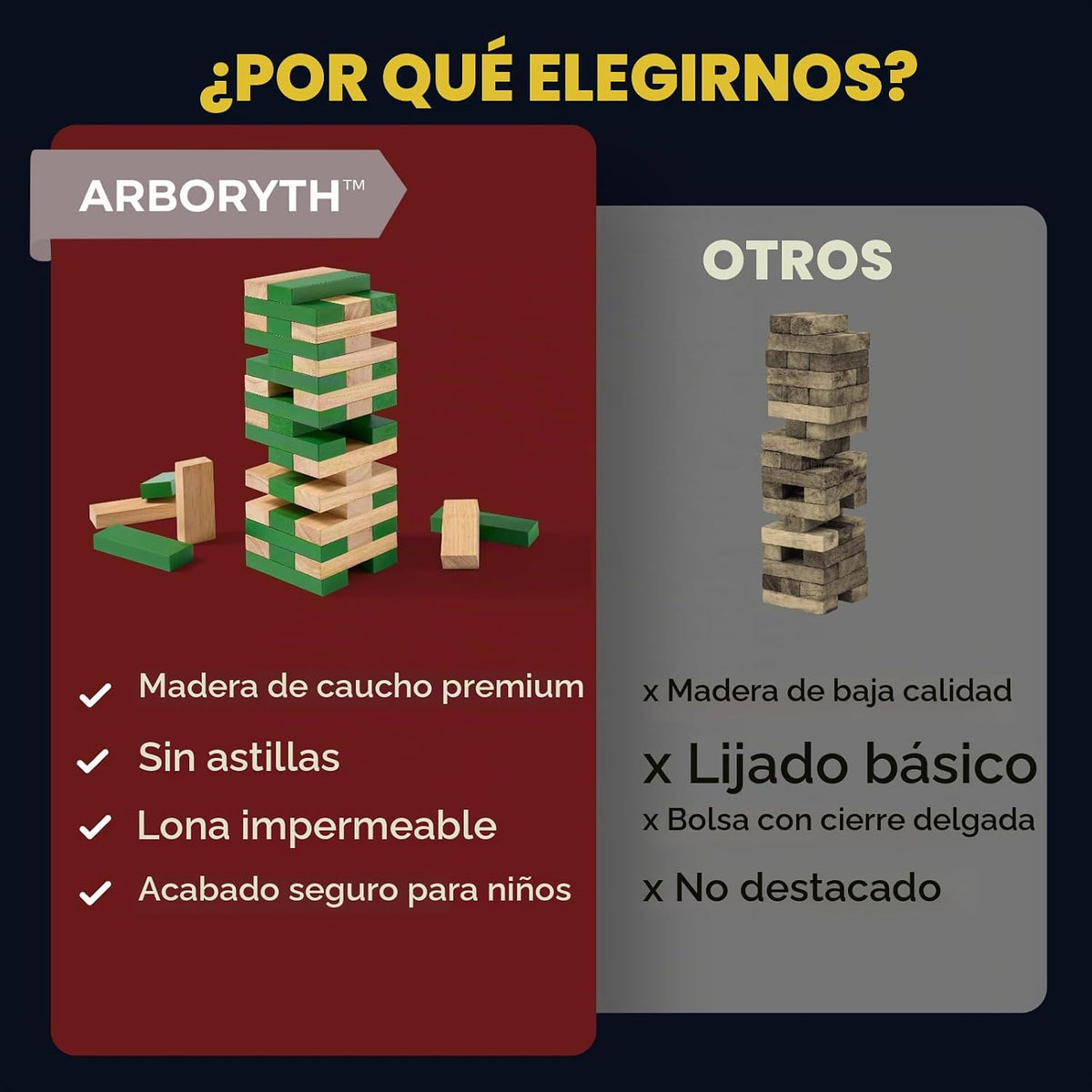 Juego de torre de apilamiento de madera, verde natural, 1.3 pies