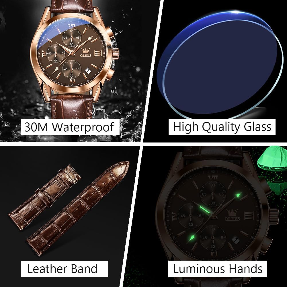OLEVS Relojes Casuales de Cuero para Hombres con Esfera Grande Cronógrafo
