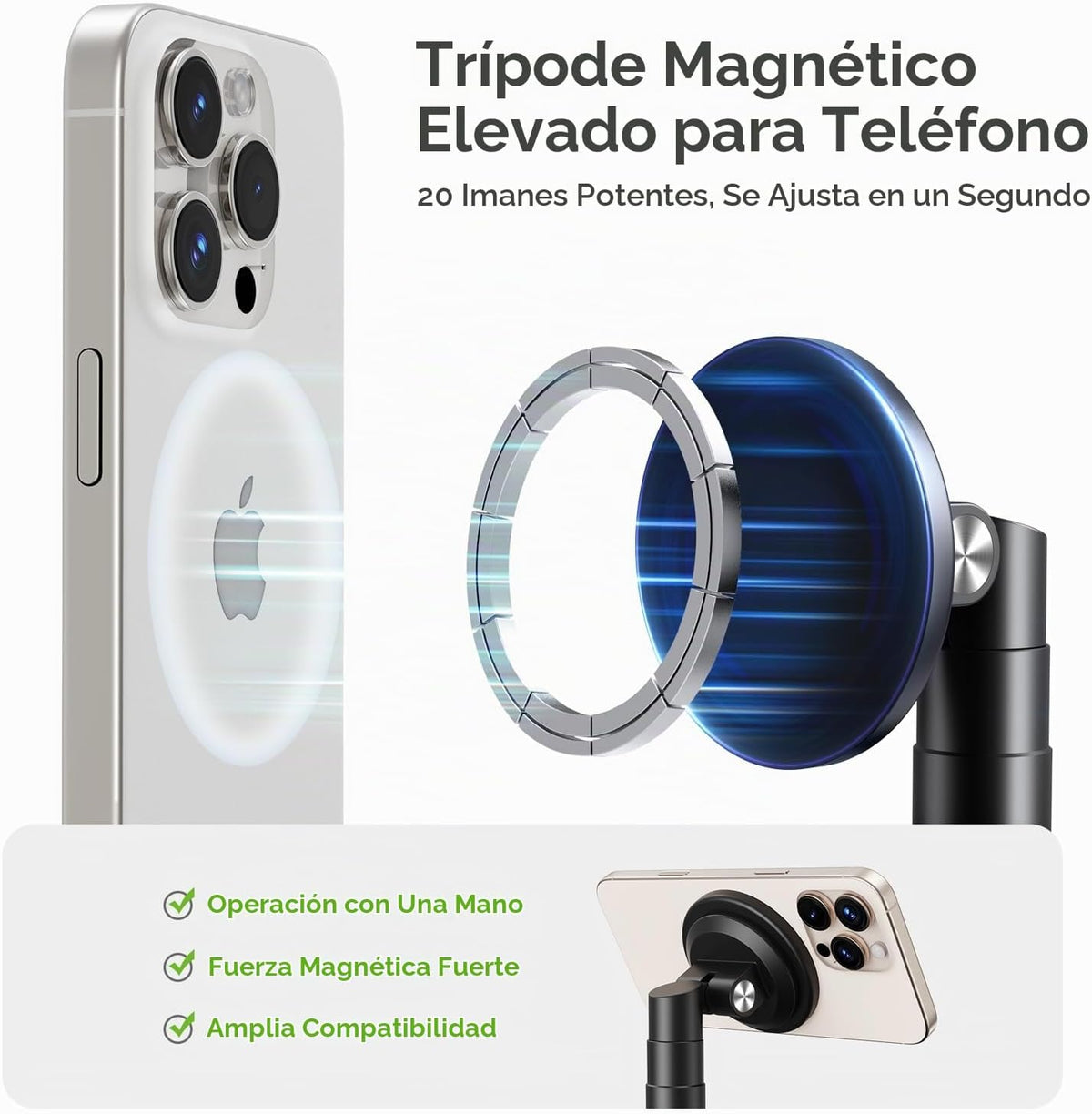 elitehood Trípode magnético para iPhone con brazo extensible de 25 pulgadas