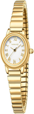 Relojes pequeños de oro para mujer, reloj analógico para mujer con banda de expansión de acero inoxidable, esfera romana ovalada, resistente al agua