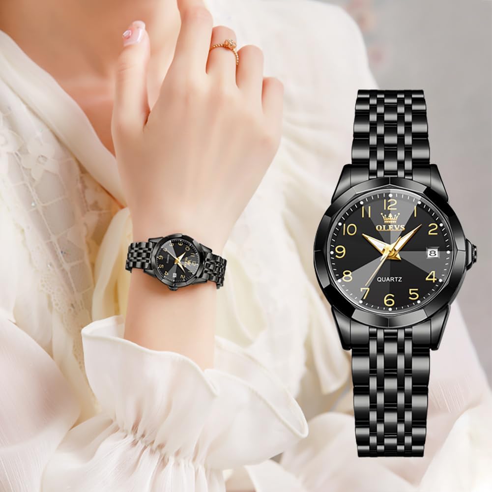 OLEVS Reloj Femenino Clásico de Mujer para Damas Análogo Acero Inoxidable Resistente al Agua Luminosa Día Fecha Dos Tonos de Fácil Lectura en la Muñeca