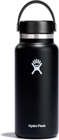 Hydro Flask Botella de Agua - Acero Inoxidable Aislado - Boca Ancha con Tapa Flex, Antiderrame, Hermética y Reutilizable de 32 Oz Negra