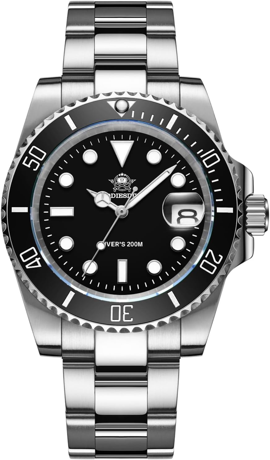 ADDIESDIVE Reloj de buceo para hombre de 1.614 in con movimiento de cuarzo para hombre, esfera fácil de leer, 200 M, impermeable, BGW9, luminoso, analógico, naranja, rojo, verde/negro, esfera