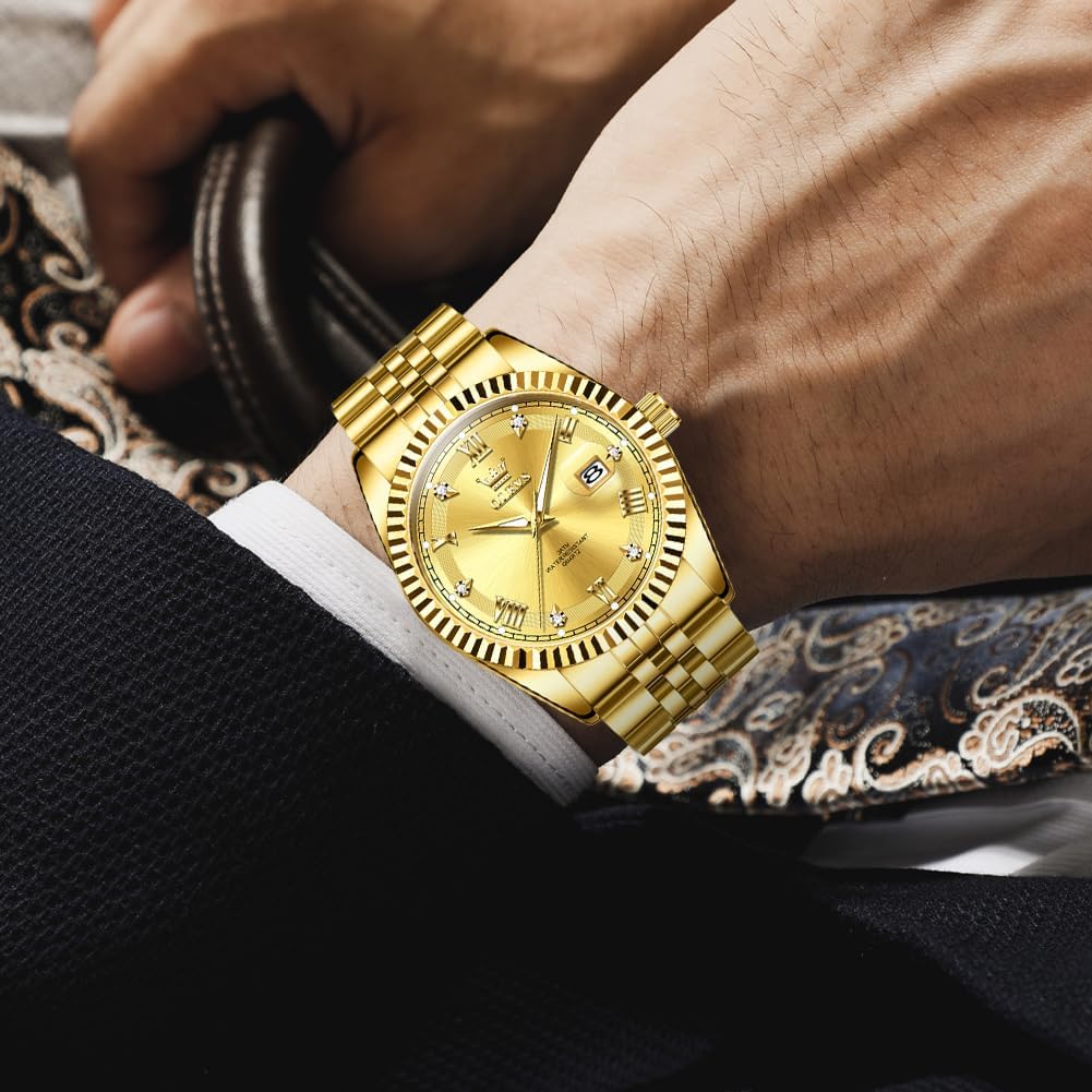 OLEVS Reloj para Hombres Acero Inoxidables Cuarzo Lujo Reloj de vestir de gran esfera