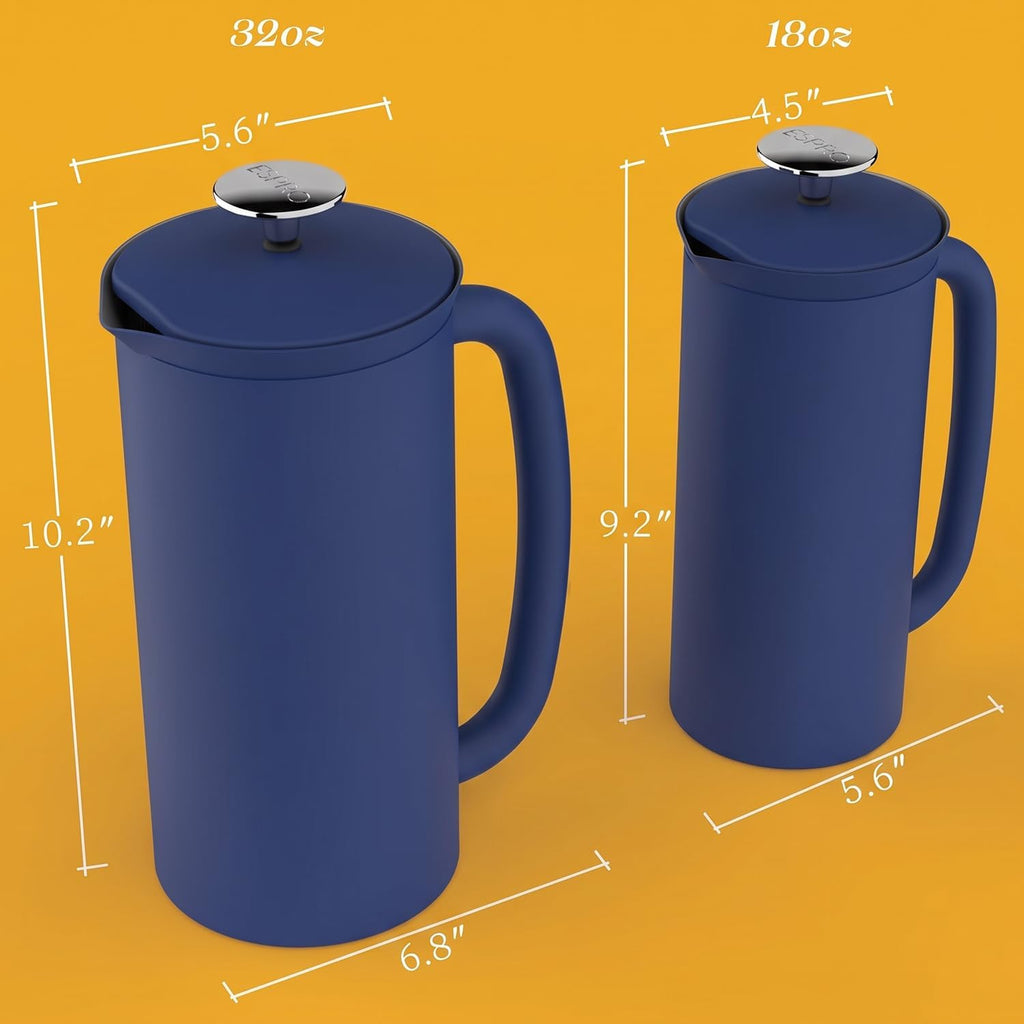 ESPRO P7 Prensa francesa, 32 onzas, azul Egeo, cafetera de acero inoxidable