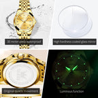 OLEVS Reloj Analógico de Cuarzo para Mujer, Acero Inoxidable Plateado de Dos Tonos, Moda, Resistente al Agua, Luminoso, con Fecha y Día, Relojes de Pulsera para Damas