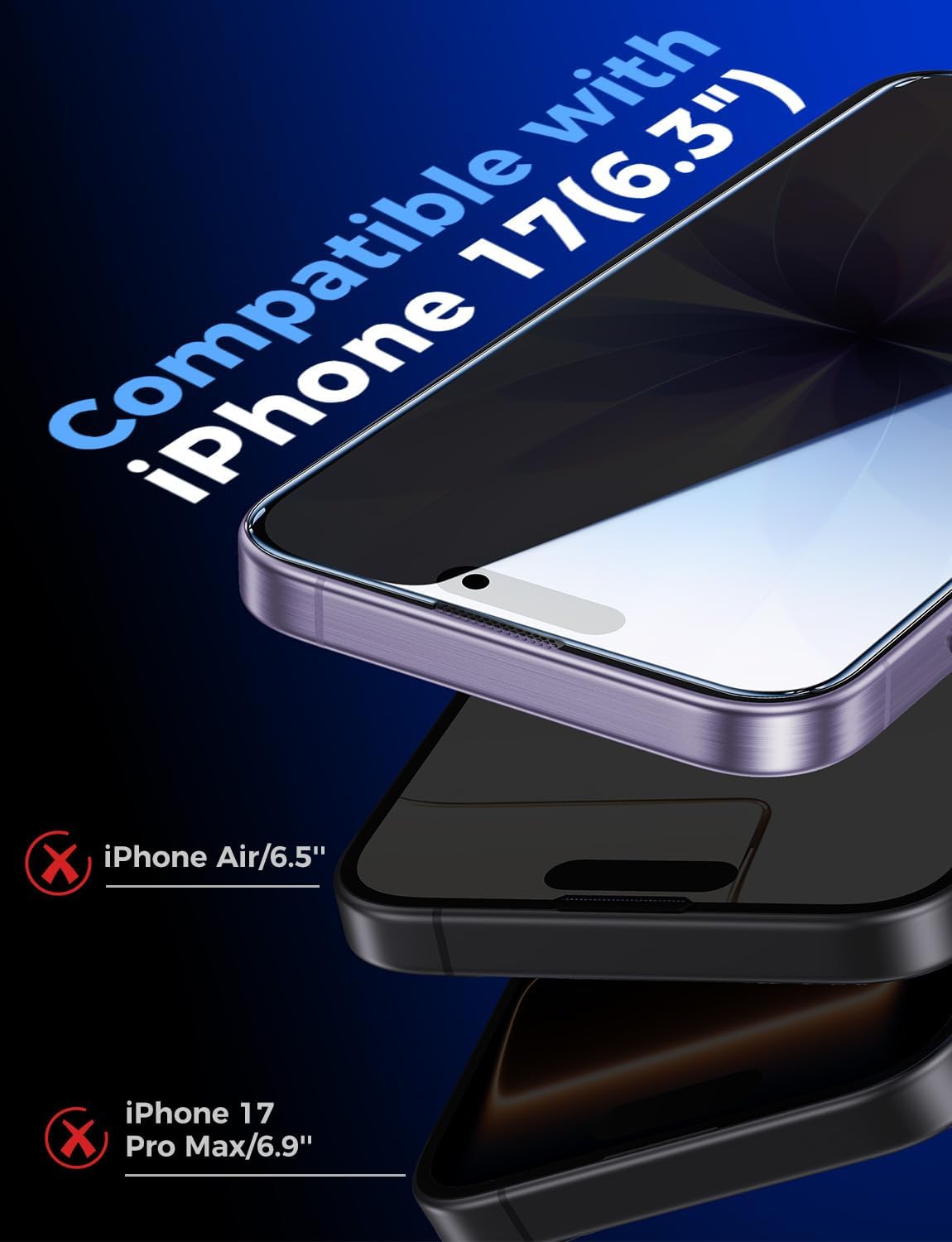 MAGIC JOHN Protector de pantalla de privacidad para iPhone 17, fácil