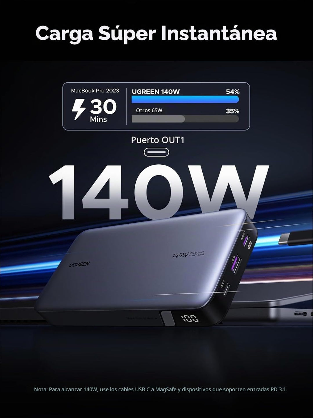 UGREEN Paquete de banco de energía con uno 6 en 1 USB-C Hub 10Gbps...