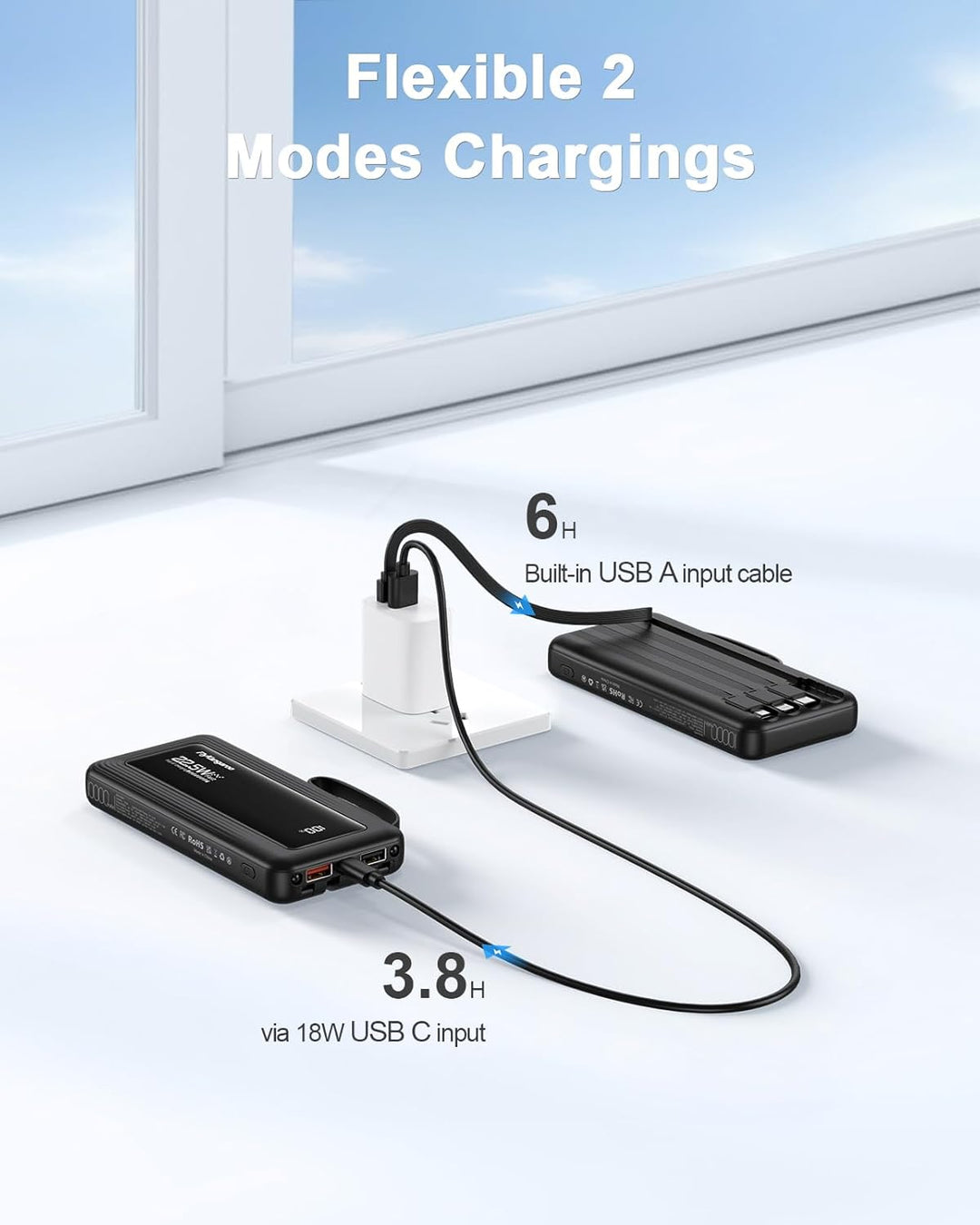 FlyKangaroo - Cargador portátil con cables integrados, batería de 1...
