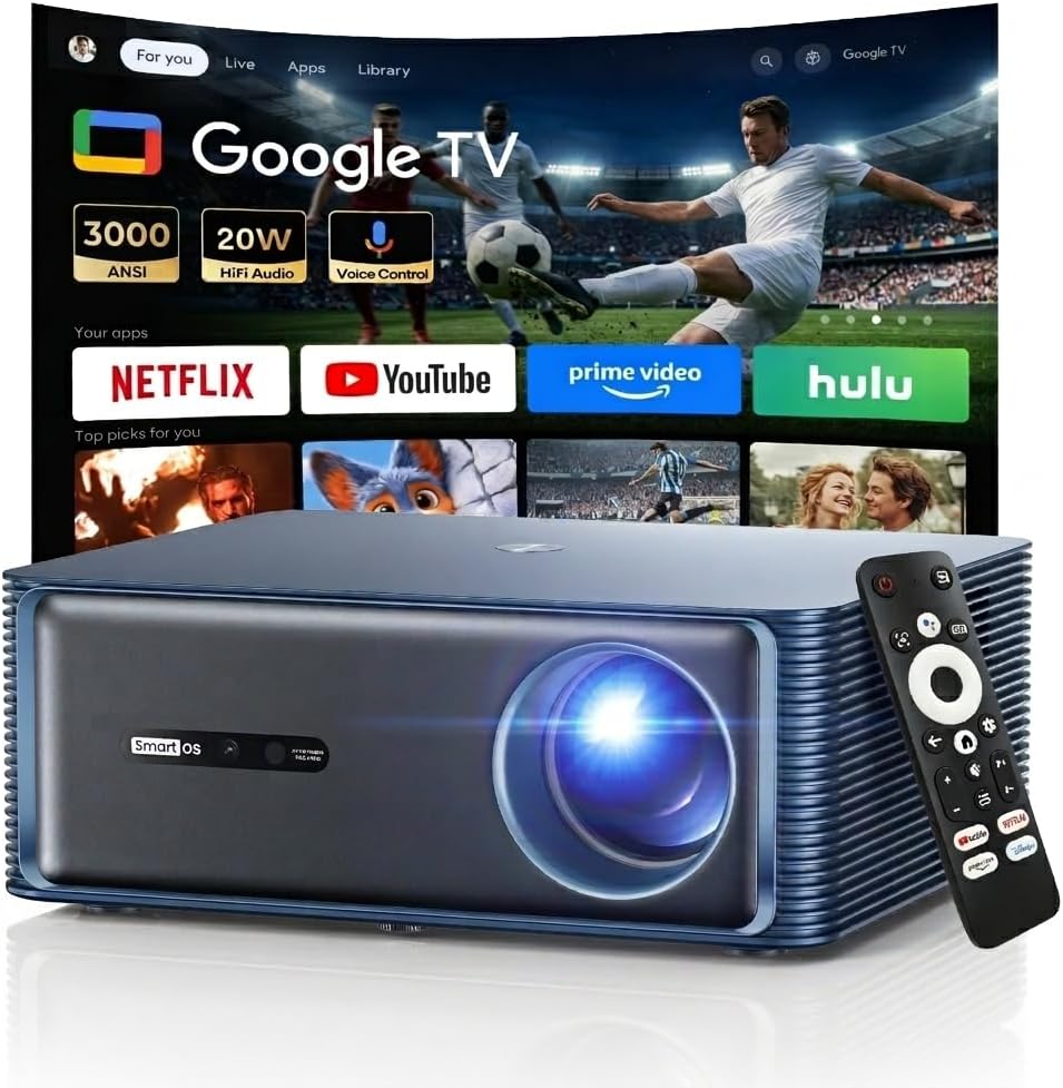 Boldever Proyector inteligente de Google TV 3000 ANSI - Proyector 4...