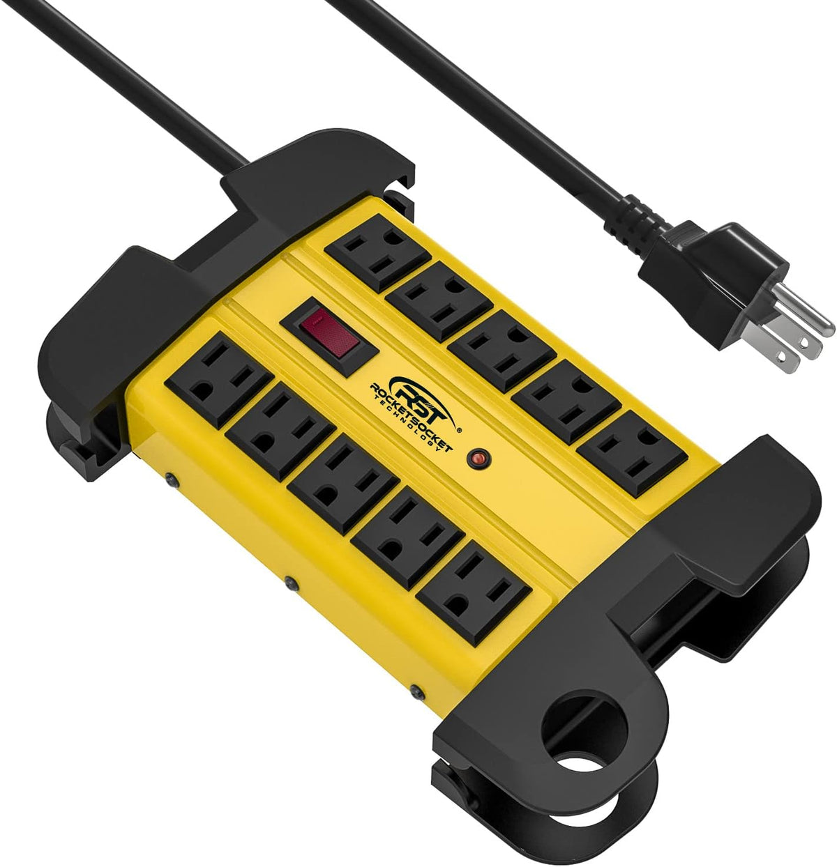 Tira de alimentación resistente con protector contra sobretensiones de 10 tomas, tira de alimentación industrial de metal con 2800 julios, interruptor de circuito de 15A, cable de extensión de 6