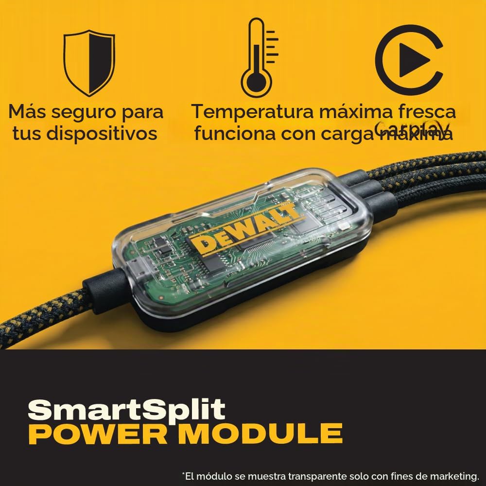 DEWALT Divisor inteligente USB-C a USB-C de 100 W - Transferencia de datos y carga rápida, salida de 1 a 3, reforzado con Kevlar, 6 pies de servicio pesado para laptop, MacBook, iPad, Android, Samsung