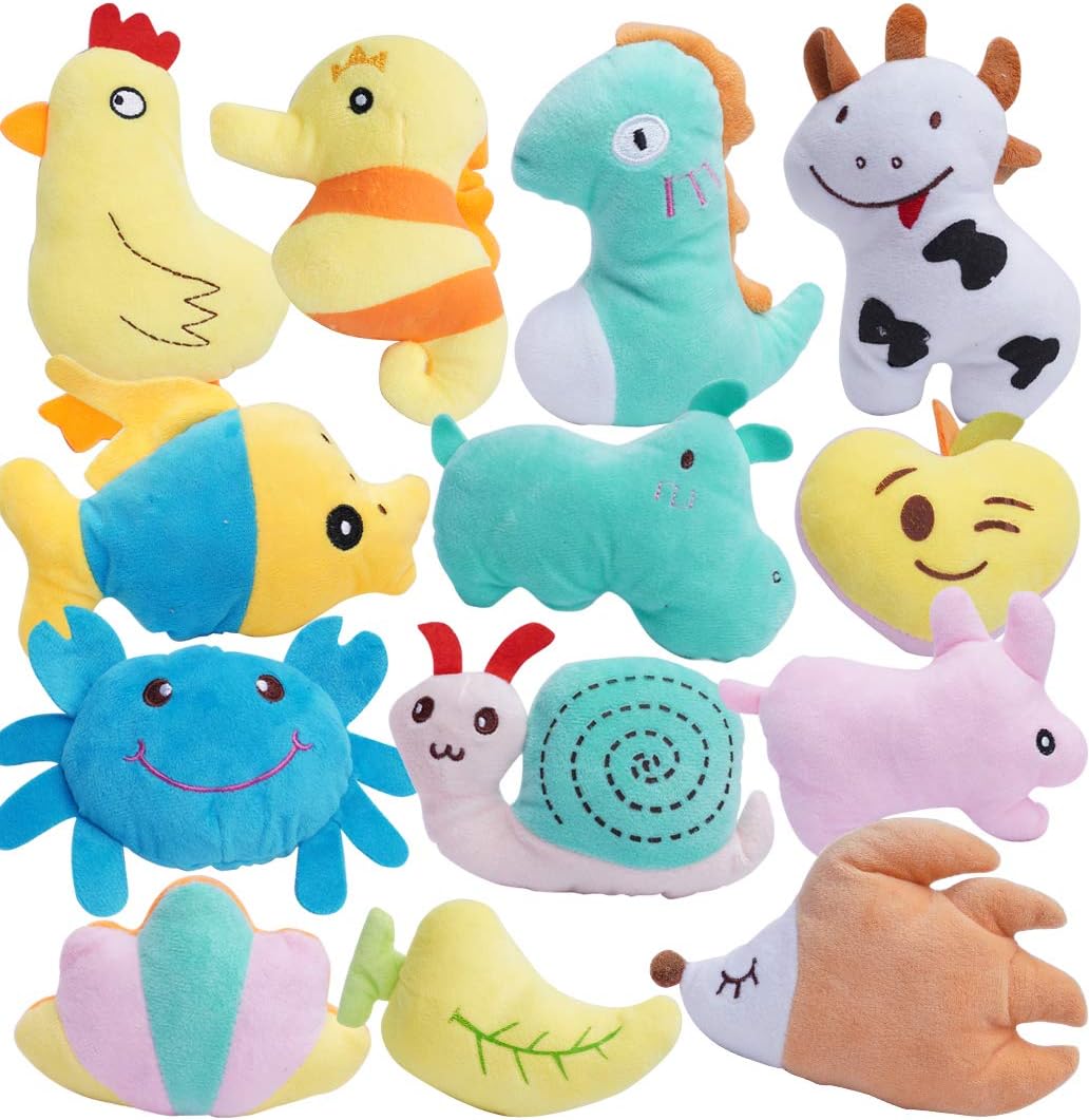HDMOTU Paquete de 26 juguetes chirriantes suaves para perros pequeños y medianos, juguetes chirriantes favoritos lindos y cómodos para cachorros, multicolor para cachorros