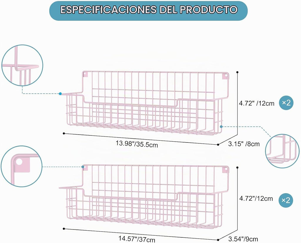 Estante para especias, paquete de 4 organizadores de condimentos montado en la pared para organización de almacenamiento de cocina, estante de metal para especias para gabinete, despensa, rosa