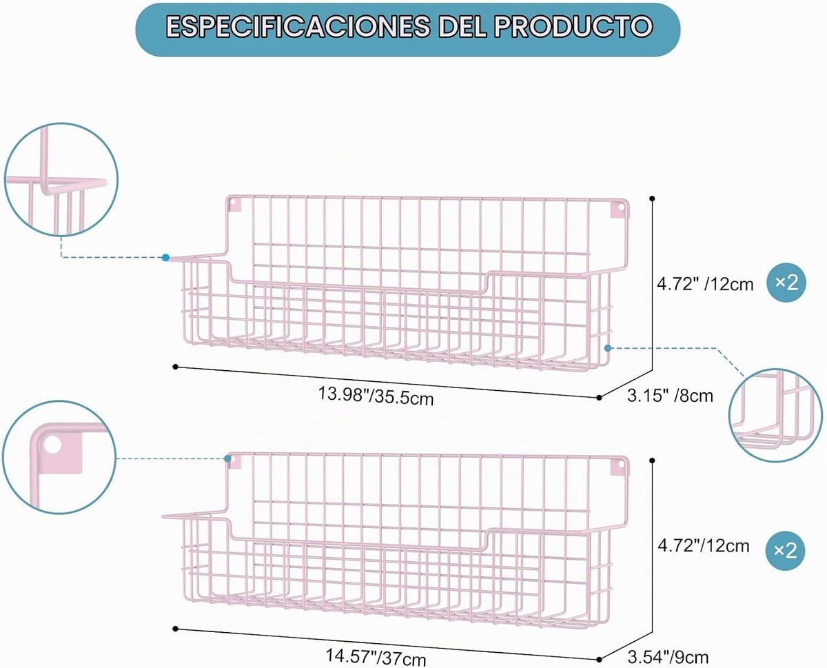 Estante para especias, paquete de 4 organizadores de condimentos montado en la pared para organización de almacenamiento de cocina, estante de metal para especias para gabinete, despensa, rosa