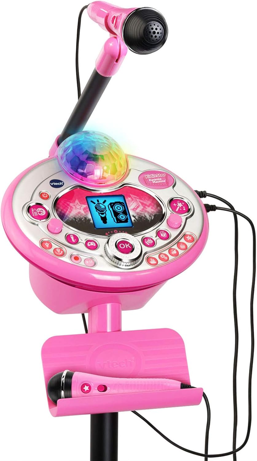 VTech Kidi Star - Máquina de karaoke de lujo, 2 micrófonos con adaptador de CA, color rosa