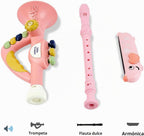 Instrumentos musicales para niños pequeños, trompeta de juguete, armónica, flauta de grabadora para niños y bebés, juego de juguetes musicales rosas para niños y niñas de 2, 3, 4, 5 años