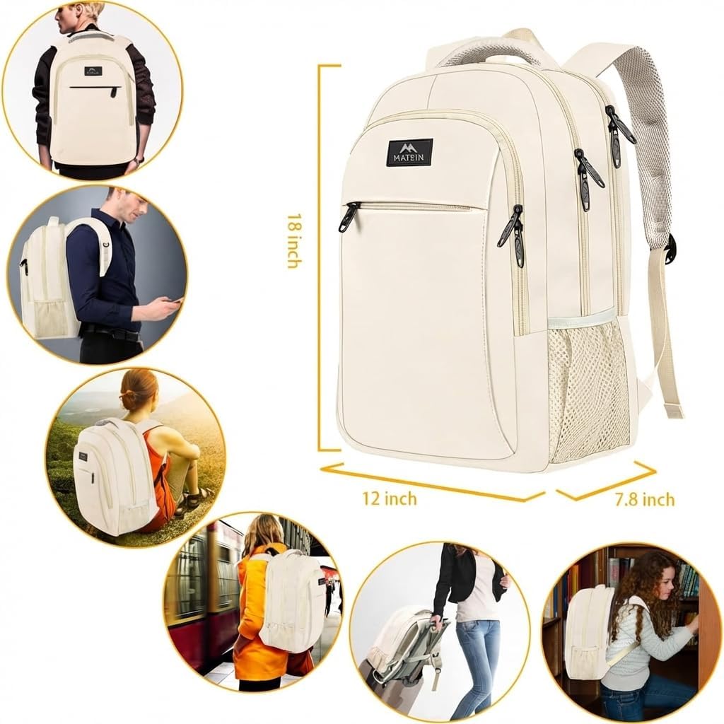 MATEIN - Mochila beige para laptop de 15.6 pulgadas, ligera y resis...