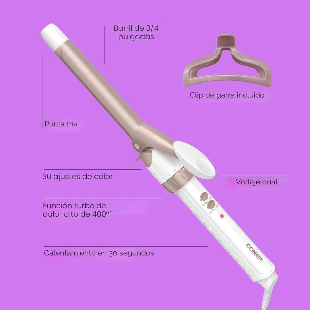 Conair Rizador de cerámica doble de ¾ pulgadas con clip de garra, c...