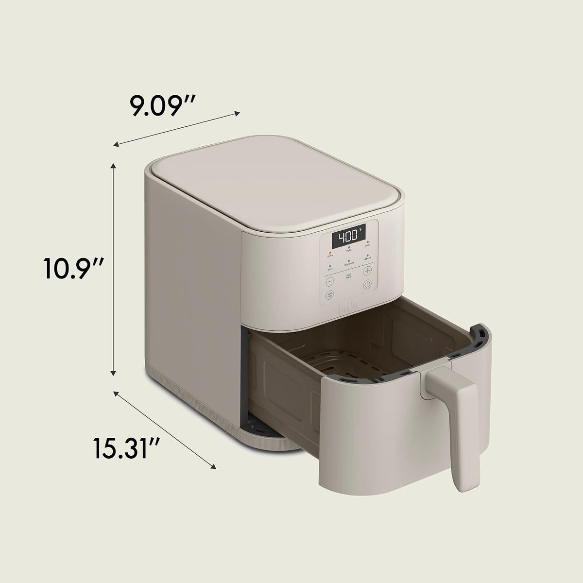 bella Freidora de Aire Delgada de 6 Qt, Utensilios de Cocina Fits-anywhere™, Revestimiento Antiadherente de Cerámica EverGood™, Temperatura Ajustable, 6 Opciones de Cocción Preestablecidas, Apagado