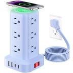 Cable de extensión con múltiples tomas, extensor de salida SMALLRT con 12 salidas de CA, 4 USB, torre de regleta de alimentación de 6.5 pies para suministros de oficina en casa, azul