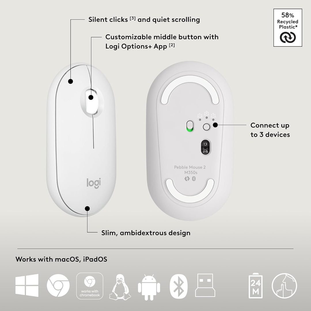 Logitech Pebble 2 Combo, teclado y mouse inalámbricos, silenciosos...