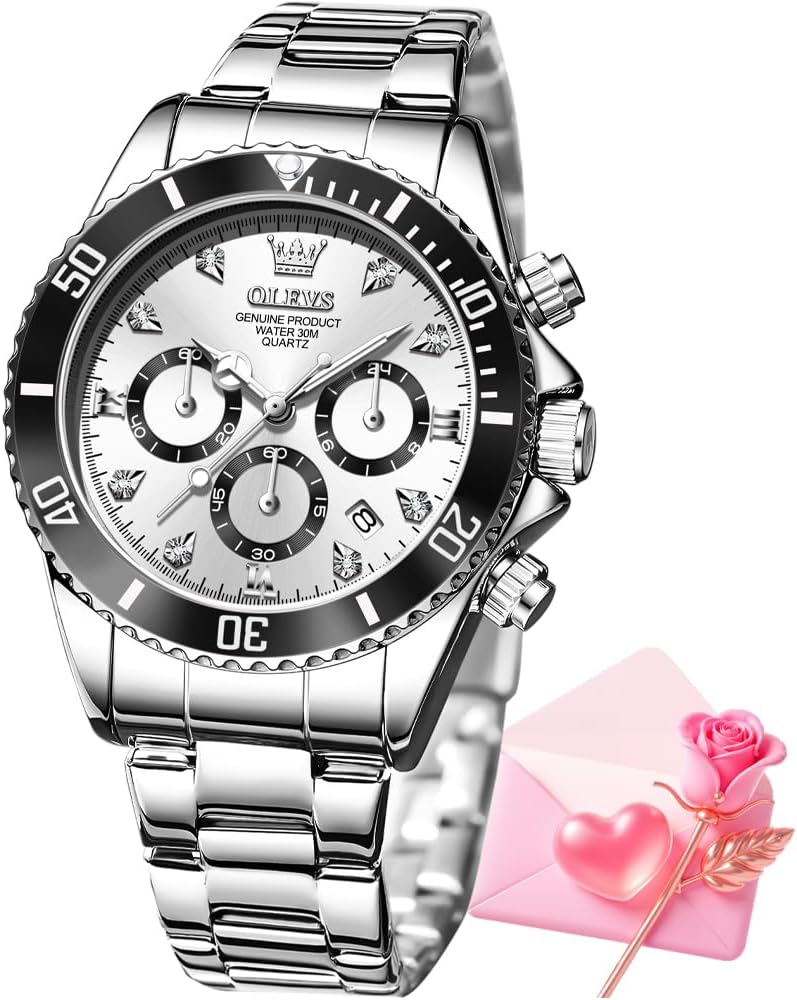 OLEVS Mujer Relojes Analógicos de Diamante de Cuarzo con Correa de Acero Inoxidable y Cronógrafo