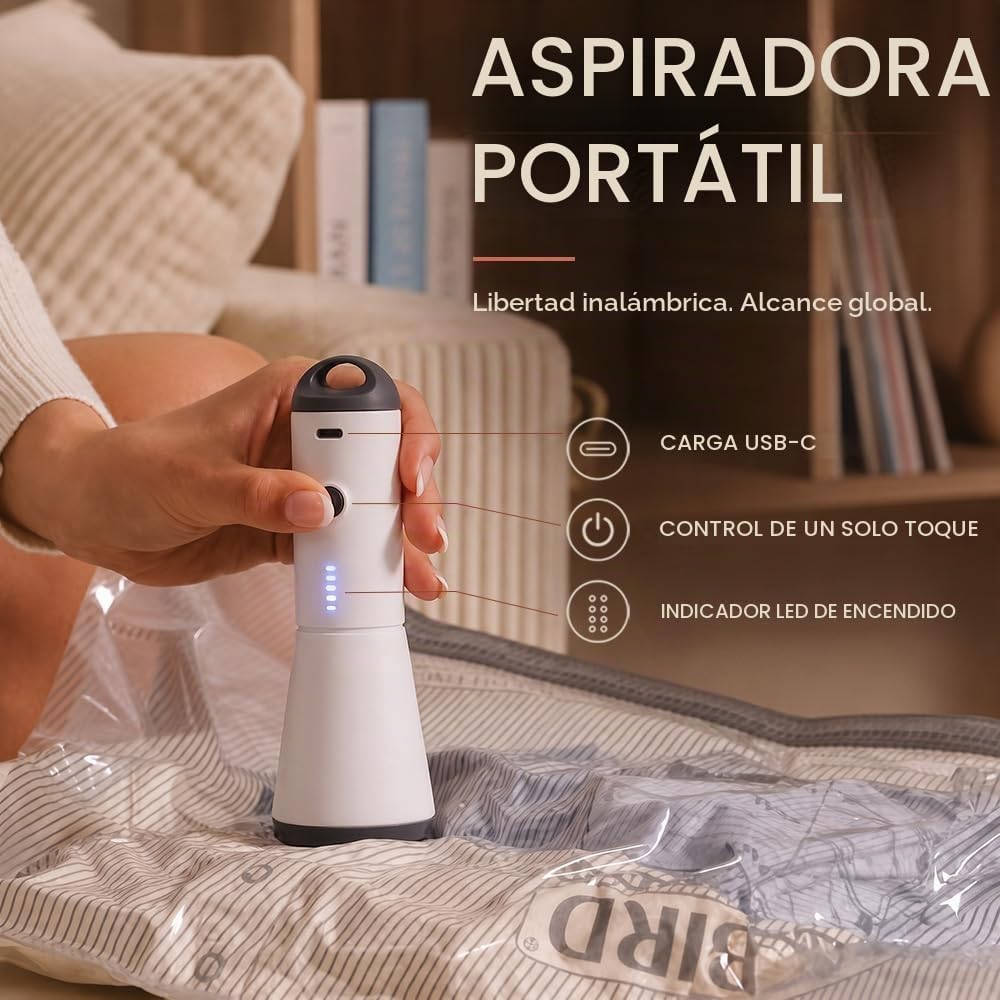 Vacbird - Bolsas de vacío de viaje con bomba recargable, tamaño de 15
