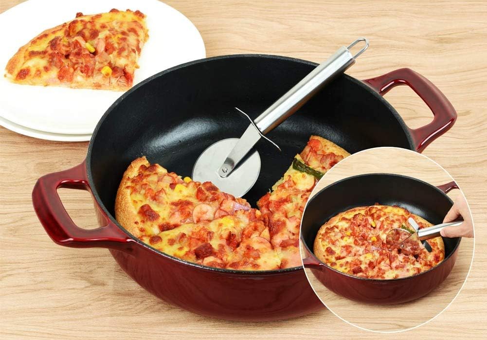 La Cuisine - Sartén de hierro fundido esmaltado, horno holandés poco profundo con perilla dorada para tapa interna esmalte negro mate, 3.75 cuartos de galón de 11 pulgadas de diámetro, apto para horno 550°F/528.8 °F, arándano