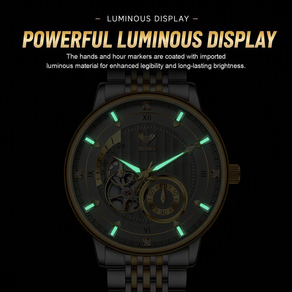 Vetra Relojes automáticos de lujo para hombre Waterpoof Dress Reloj de