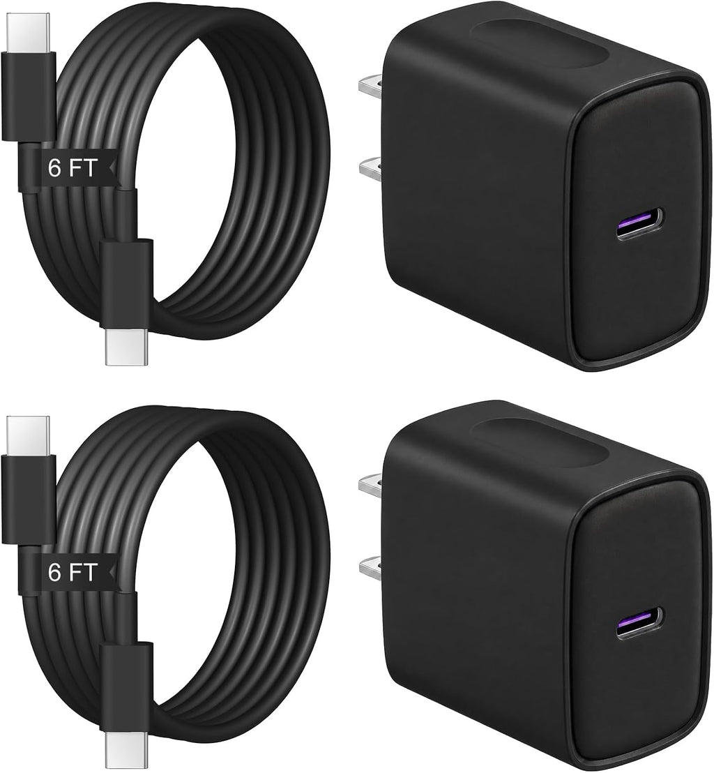 Cargador de carga rápida para iPhone 17, 16, 15, paquete de 2+2 cargadores de pared USB C de 20 W con cable de carga rápida de 6 pies compatible con iPhone 17/17 Air/17 Pro/17 Pro Max/iPhone 16/15