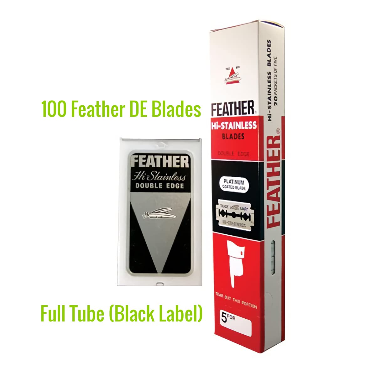 100 cuchillas de afeitar Hi-stainless de Feather con doble filo